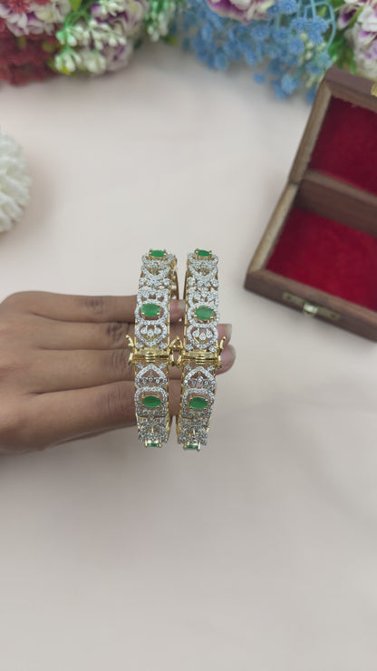 Amelia American Diamond Two Tone Bangles (Openable)