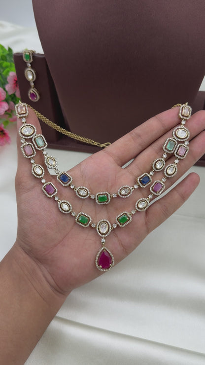 Megha Victorian Double Layer Necklace Set