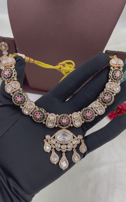 Samiksha Double Meena Kari Moissanite Necklace.