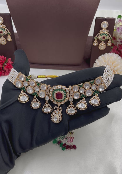 Nayab Moissanite Kundan Choker Necklace