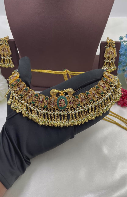 Tanisha Pachi Kundan Premium Necklace