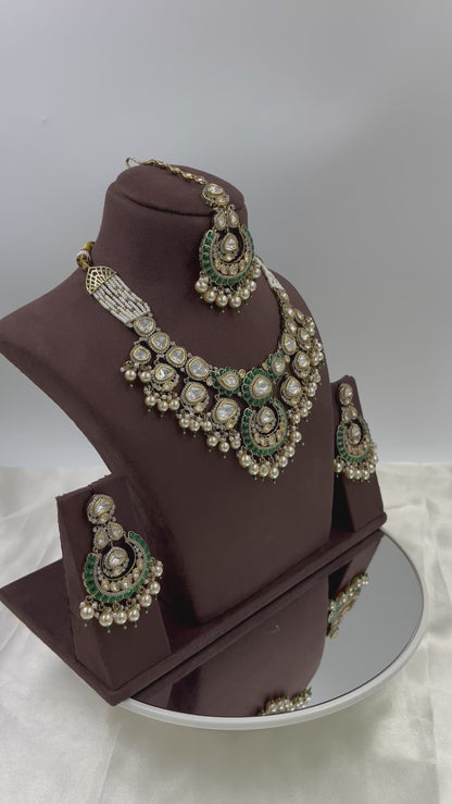Aasma Premium Moissanite Kundan Semi Bridal Necklace Set