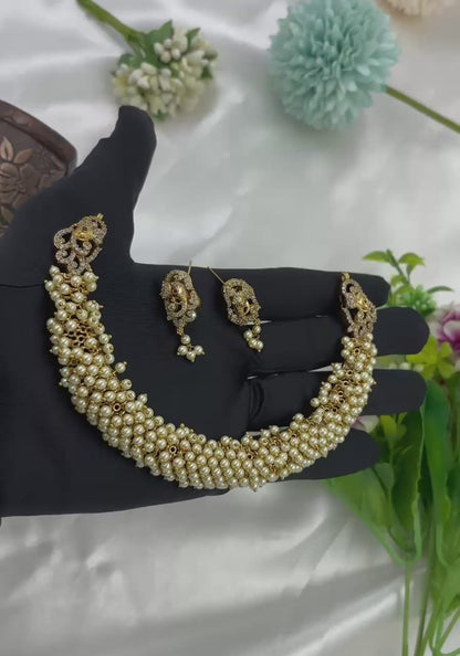 Riza Pearl Antique Gold Necklace set