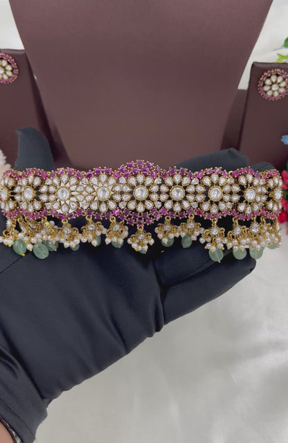 Rumani  Multi Drop Kundan Choker Necklace.