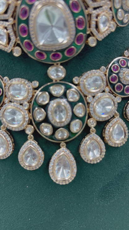 Rivee Moissanite Kundan Semi Bridal Necklace Set