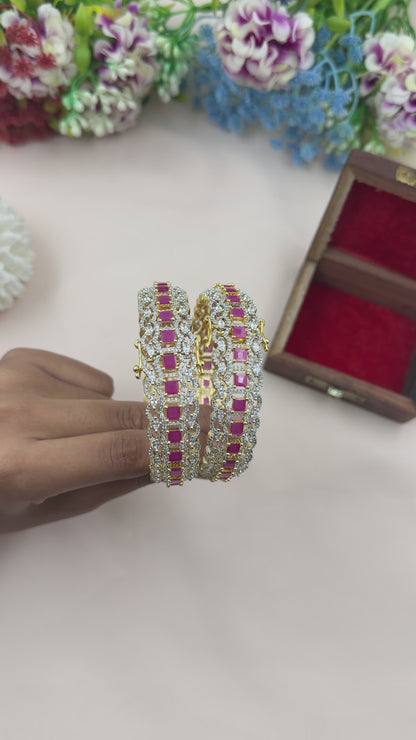 Mia American Diamond Two Tone Bangles (Openable)