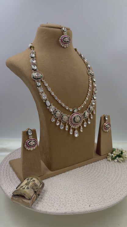 Dhara Moissanite Semi Long Necklace Set