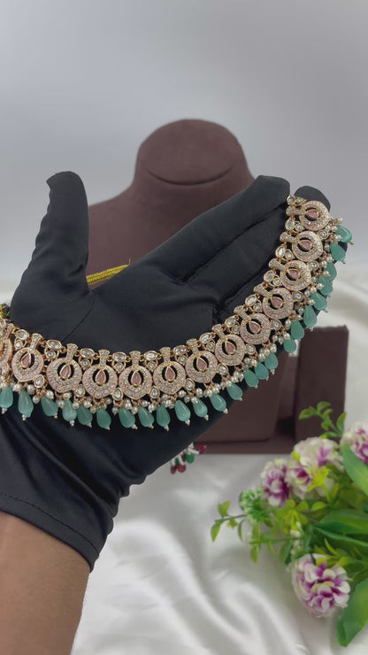 NOOR MOISSANITE KUNDAN PEARL NECKLACE SET