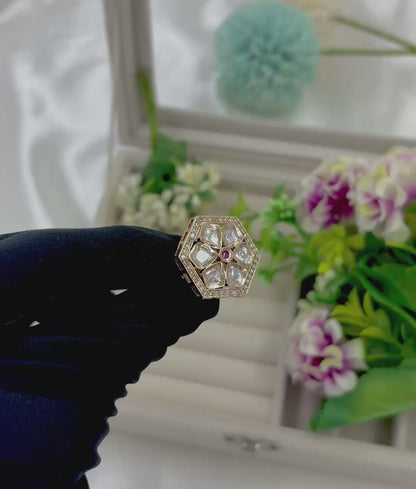 Nivij Premium Moissanite Kundan Fingering