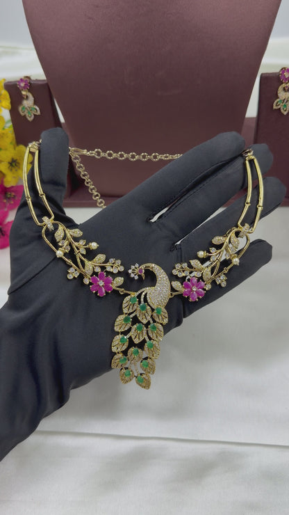 Rishika Peacock Design Victorian Necklace