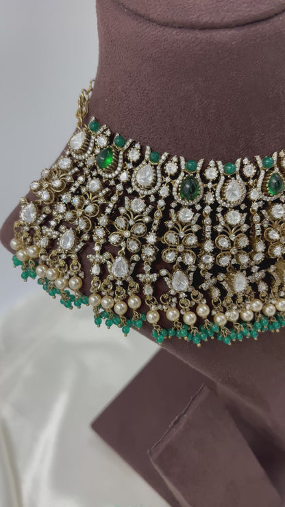 Hiren premium Moissanite Kundan Semi Bridal Necklace set