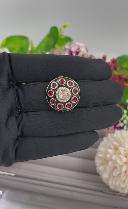 Hamsa Floral Kundan Ring