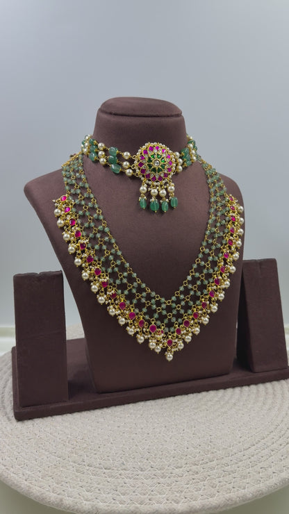 Mithali Pachi Kundan Combo Set (Without Earring)