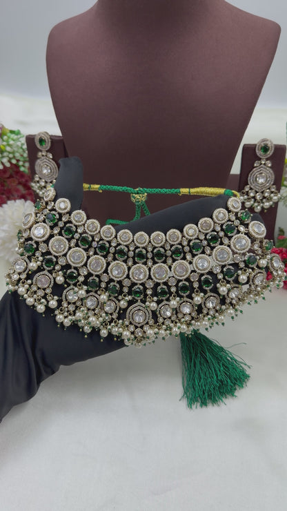 Veenita Victorian Moissanite Choker Necklace Set