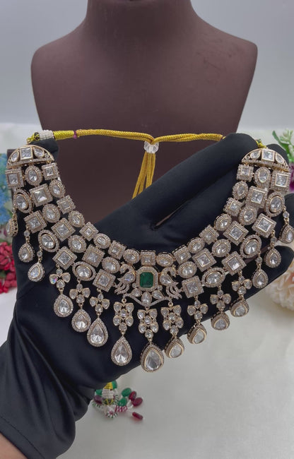Veena Moissanite Semi Bridal Necklace