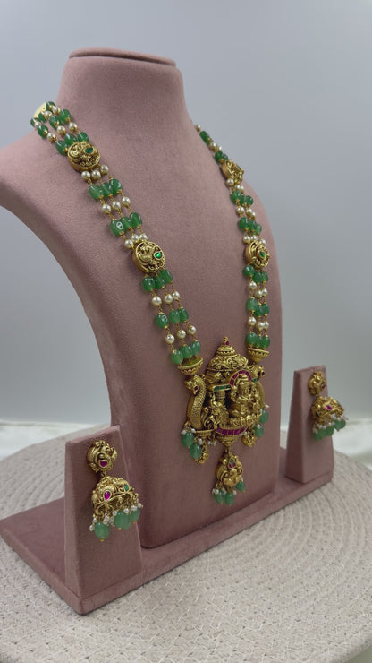 Jiya Pachi Kundan Lakshmi Long Necklace Set ￼