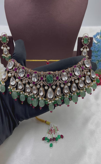 Brinda Jaipuri Moissanite Kundan Choker Necklace