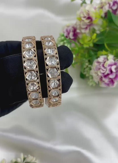 Rovi Moissanite Kundan Premium Bangles Set