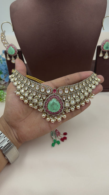 Rekha Moissanite Victorian Choker Necklace Set