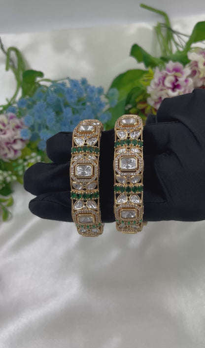 Leela Moissanite Kundan Bangles [Openable]