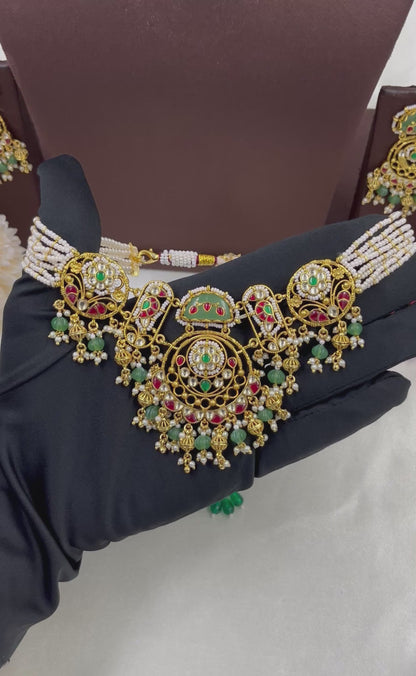 Jijabai Pachi Kundan Necklace