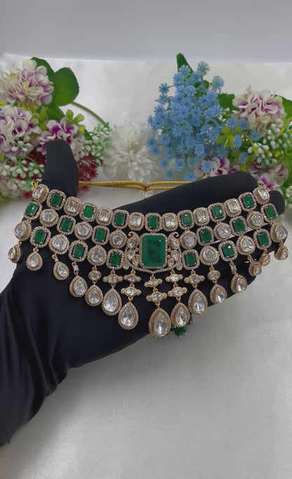 Viva Moissanite Kundan Semi Bridal Necklace Set