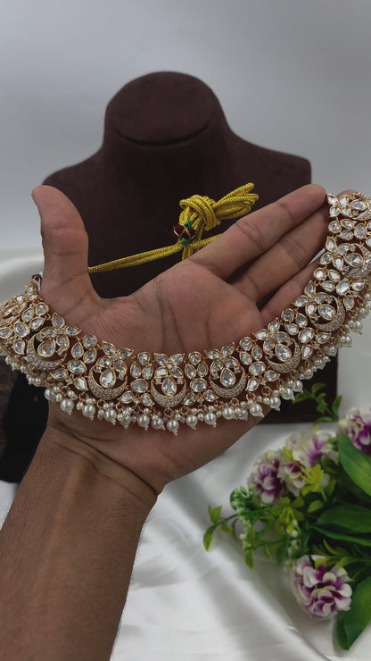ZEENAT MOISSANITE KUNDAN PEARL NECKLACE SET