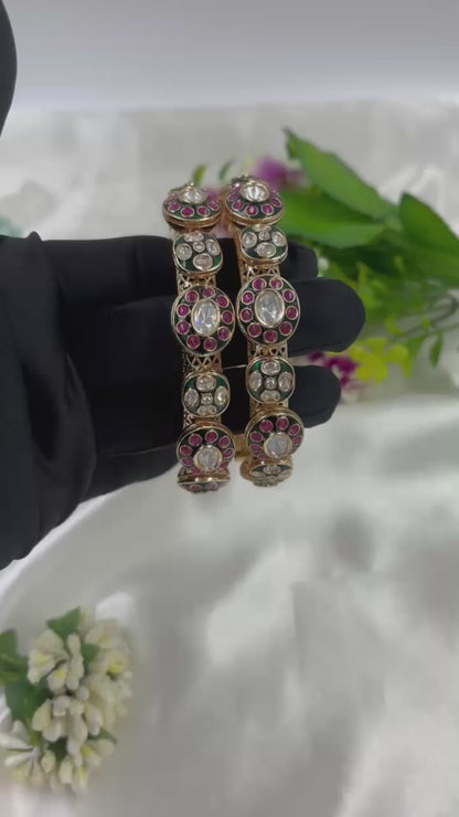 Riza Moissanite kundan Minakari Bangles Set
