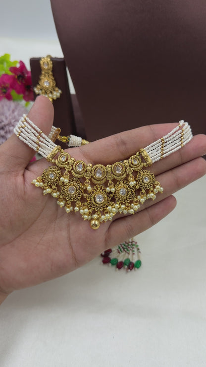 Diya Antique Gold Choker Necklace Set