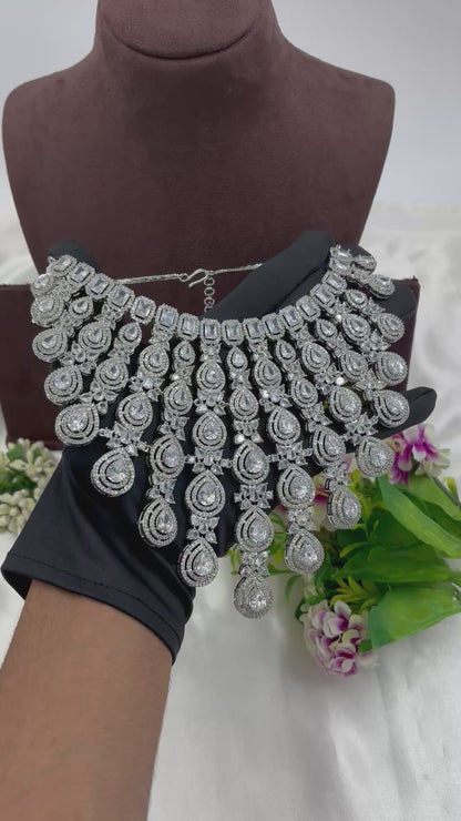 ROSE CZ PREMIUM AMERICAN DIMOND NECKLACE SET