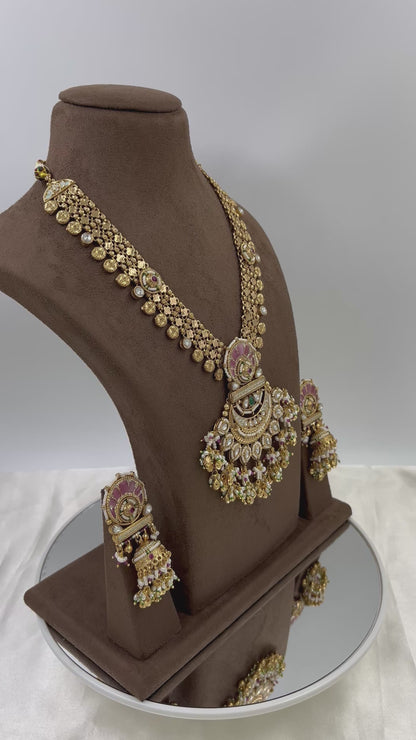 Hanvi Antique Gold Long Necklace Set