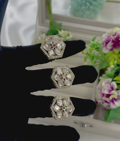 Nivij Premium Moissanite Kundan Fingering