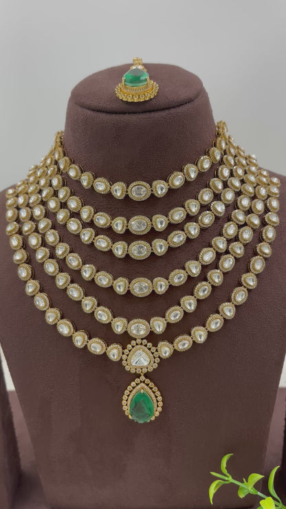EMERALD LAYER MOISSANITE KUNDAN NECKLACE