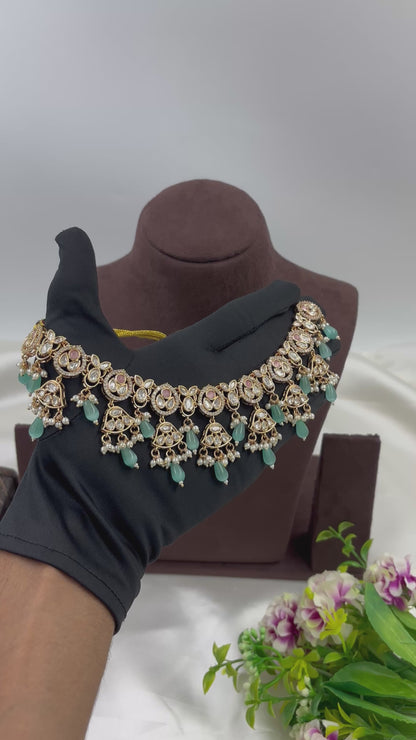LISA MOISSANITE KUNDAN PEARL NECKLACE SET