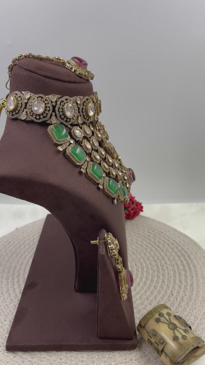 Noor Mahal Jaipuri Moissanite Kundan Choker Necklace