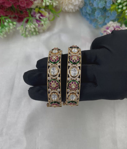 Glori Moissanite Kundan Bangles (Openable)