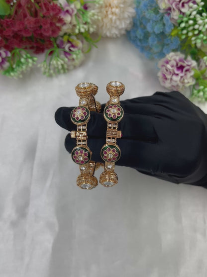 Pachali Moissanite Kundan Bangles (Openable)