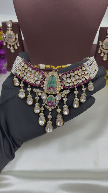 Divya Victorian Moissanite Choker Necklace Set
