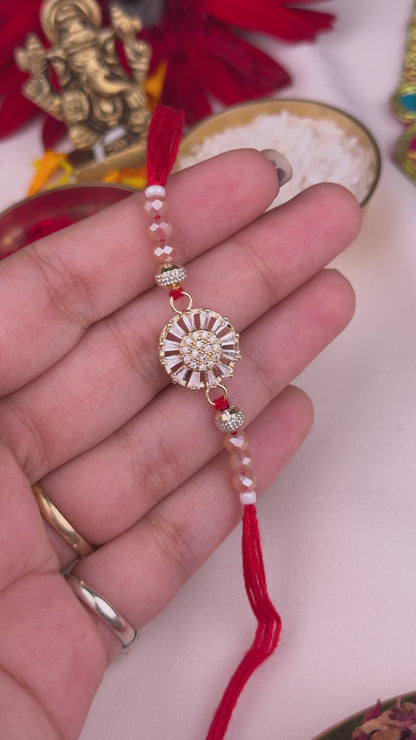 Elegant Crystal Rakhi With Premium Metal Pen Gift Set