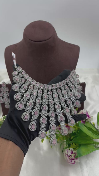 ROSE CZ PREMIUM AMERICAN DIMOND NECKLACE SET