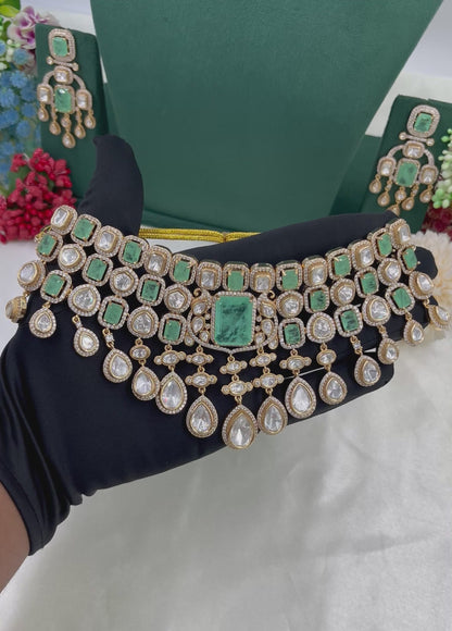 Viva Moissanite Kundan Semi Bridal Necklace Set