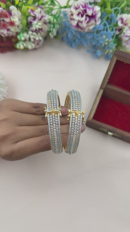 Nora American Diamond Two Tone Bangles (Openable)
