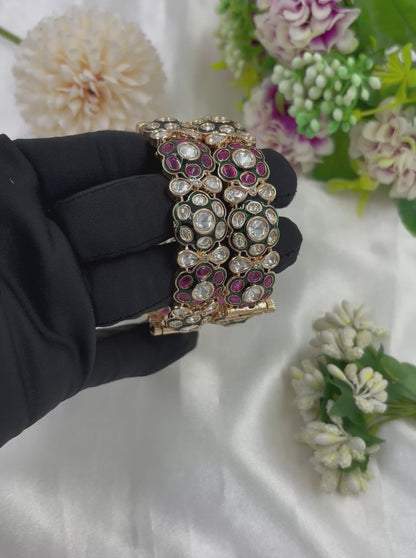 Gulzar Mina Kari Moissanite Kundan Bangles [Openable]