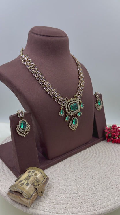 Kusum American Diamond Semi Long Necklace Set