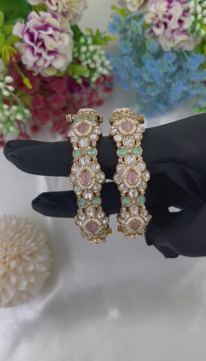 Swara Moissanite Kundan Bangles (Openable)
