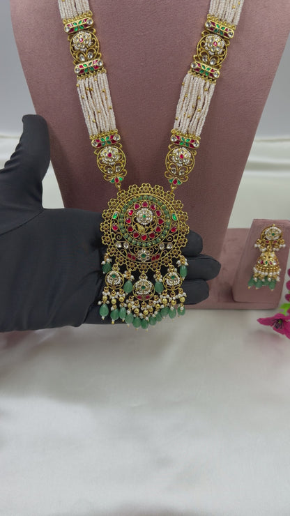 Priyanka Pachi Kundan Long Necklace Set