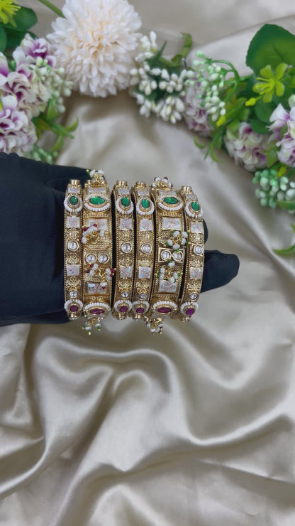 Sculpted Rajwadi Six Pic Pearl Bangles