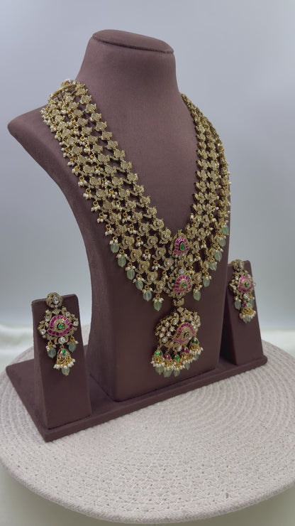 Ishita Victorian Pachi Kundan Long Necklace Set