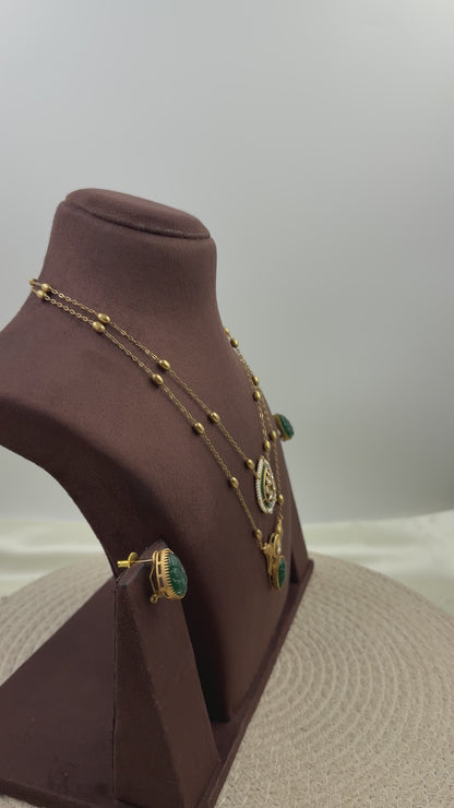 Kiara Royal Antique Green Pendant Necklace Set