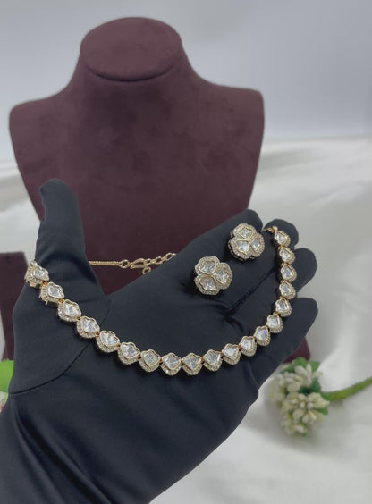 Zarira Sparkle Moissanite Kundan Delicate Necklace Set